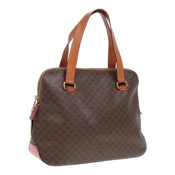 CELINE Macadam Canvas Hand Bag PVC Leather Brown Gold - Picture 1 of 15